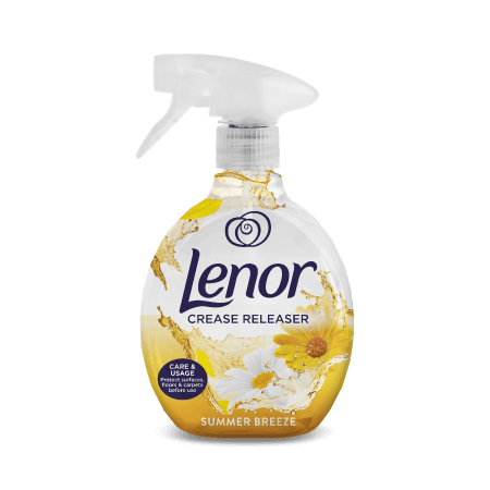 Бутилка на Lenor Summer Breeze Crease Releaser – 500 мл, с лятно вдъхновен дизайн.
