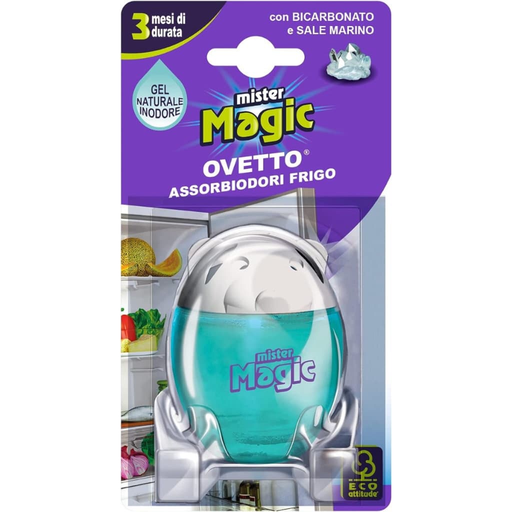Яйцевидно устройство Mister Magic Ovetto с акцент върху бикарбонат и морска сол, визуализиращи основните съставки.