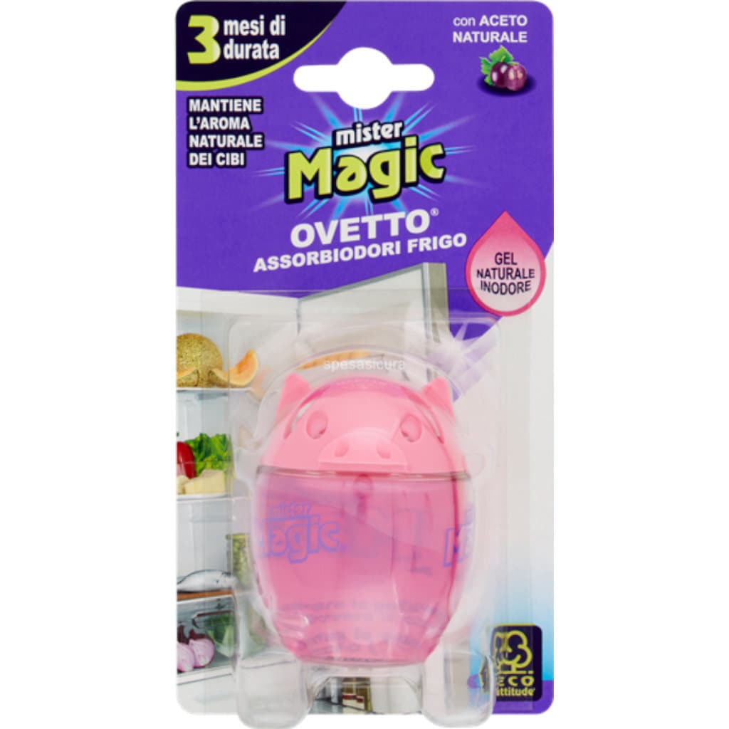 Овалообразен абсорбатор Mister Magic Ovetto con Aceto Naturale, подчертаващ естествената оцетна съставка.
