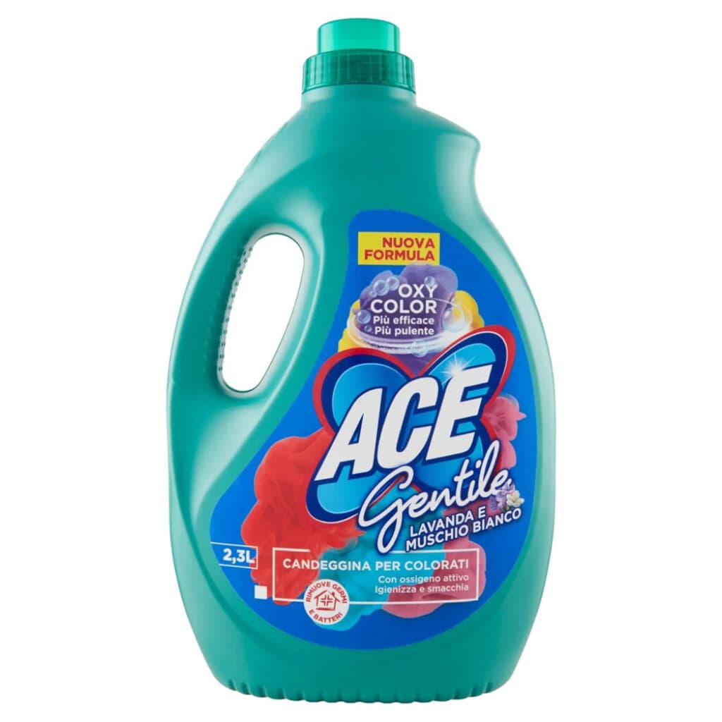 "ACE Gentile Lavanda e Muschio Bianco – Предна страна на опаковката, показваща продукта с формула OXY COLOR и аромат di lavanda e muschio bianco."