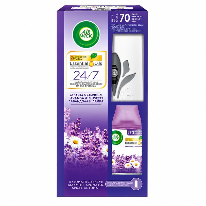Air Wick Freshmatic Essential Oils Лавандула и лайка автоматичен ароматизатор с устройство, пълнител 250 мл и батерия