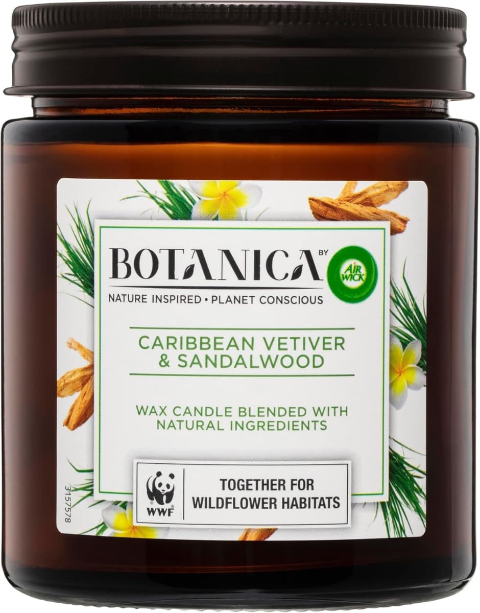Air Wick Botanica Caribbean Vetiver & Sandalwood Ароматна свещ 205 г