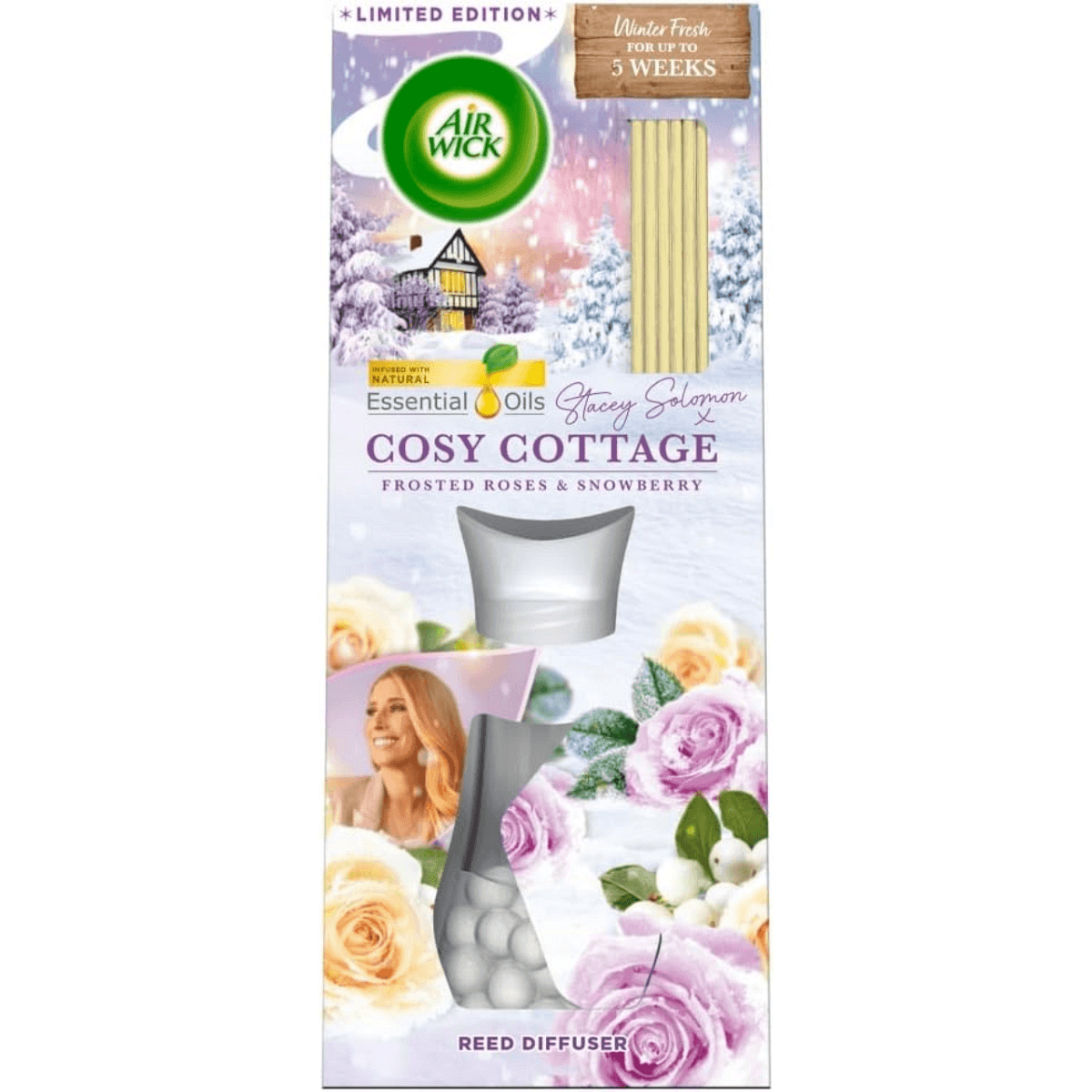 Air Wick Cosy Cottage Reed Diffuser – Frosted Roses & Snowberry – Limited Edition