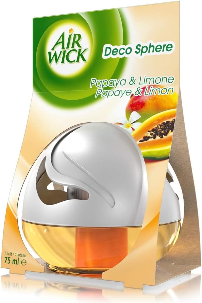 Front: Air Wick Deco Sphere Papaya & Lemon 75 ml – предна страна на опаковката