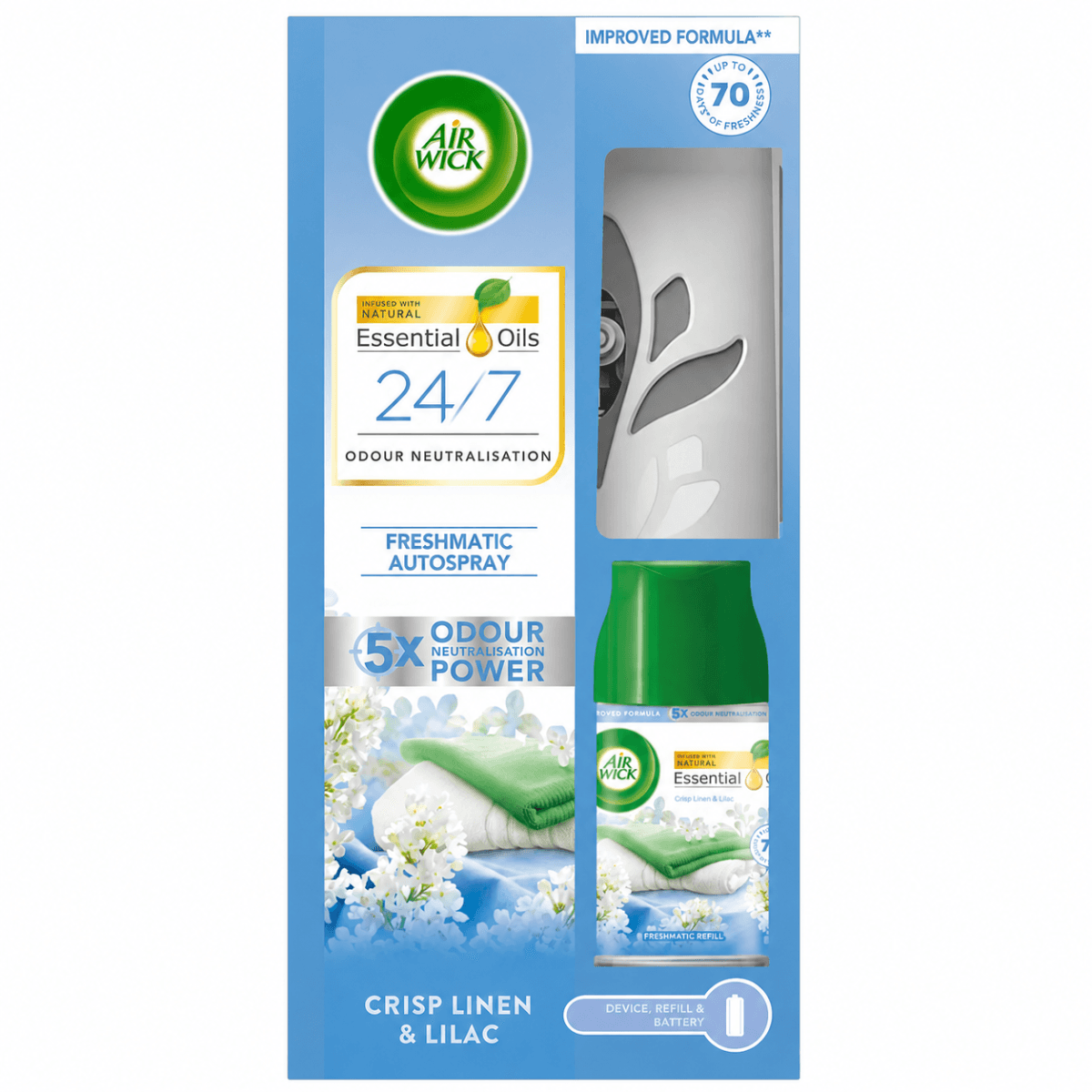 Air Wick Freshmatic Устройство + Пълнител Crisp Linen & Lilac 250 мл