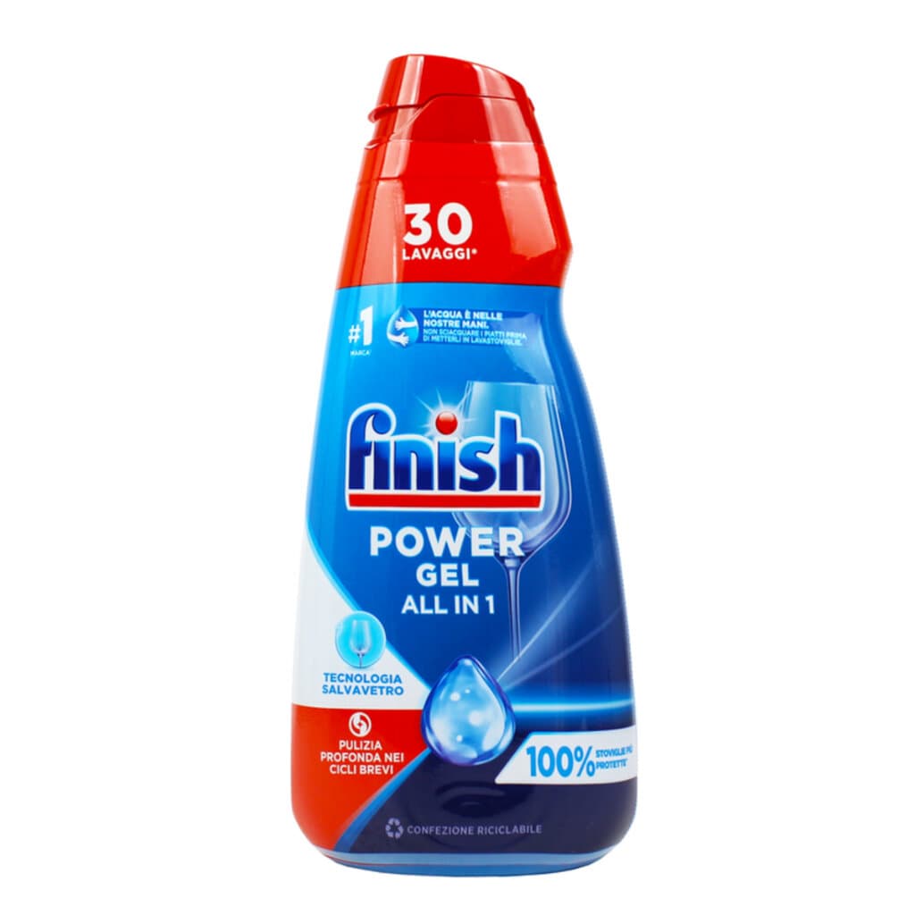 Опаковка и преден изглед на Finish Power Gel All in 1 600 мл | Гел за съдомиялна машина