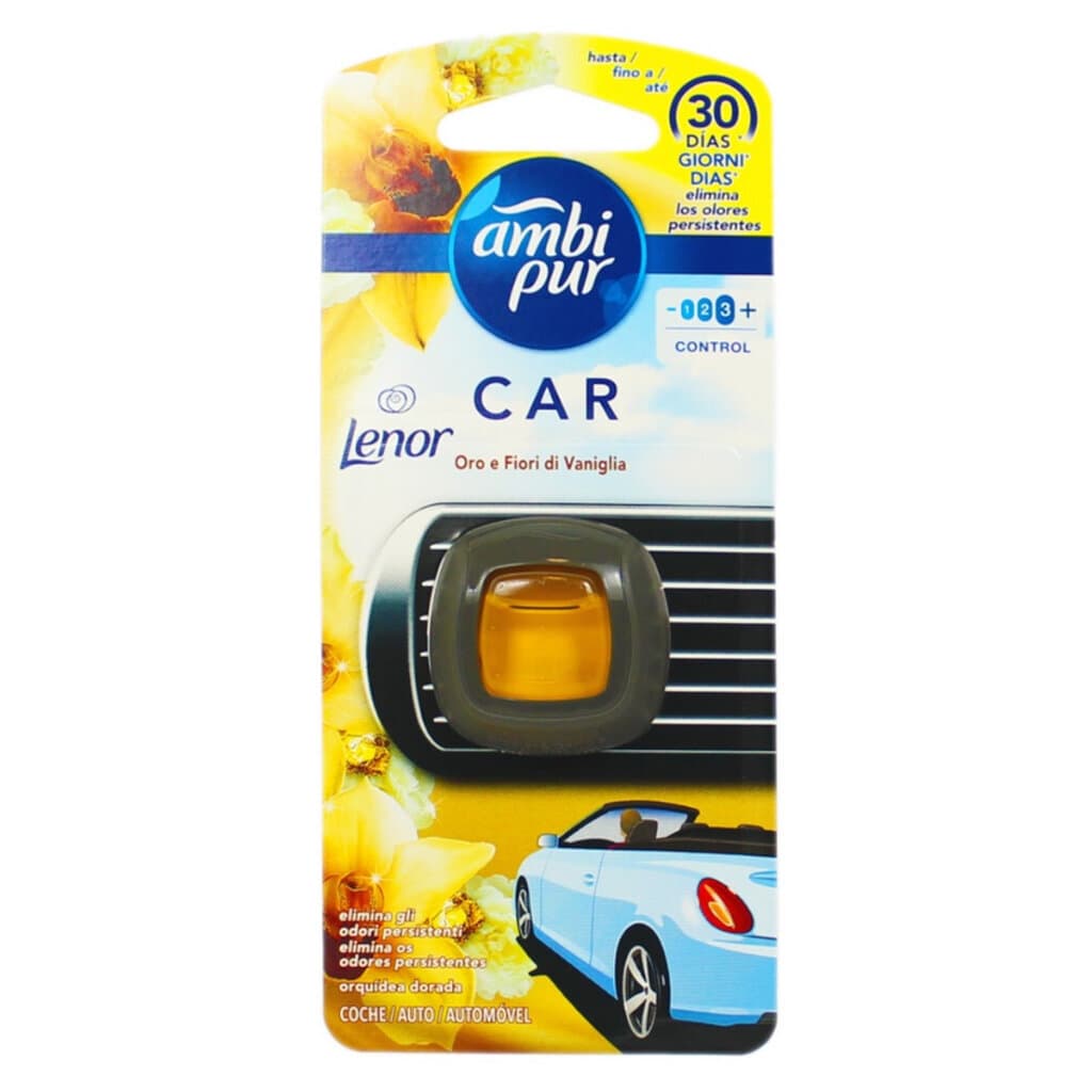 Ambi Pur Profumatore per Auto Oro e Fiori di Vaniglia – Ароматизатор за автомобил – Предна част на продукта.