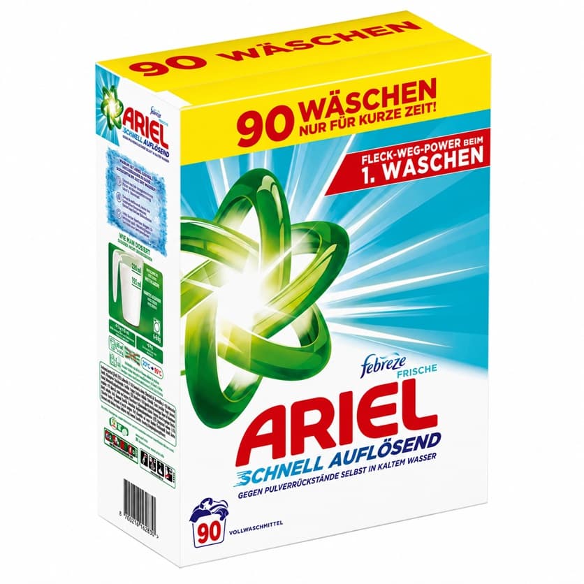 Ariel Vollwaschmittelpulver Febreze Frische Schnell Auflösend прах за пране 4.95 кг 90 пранета