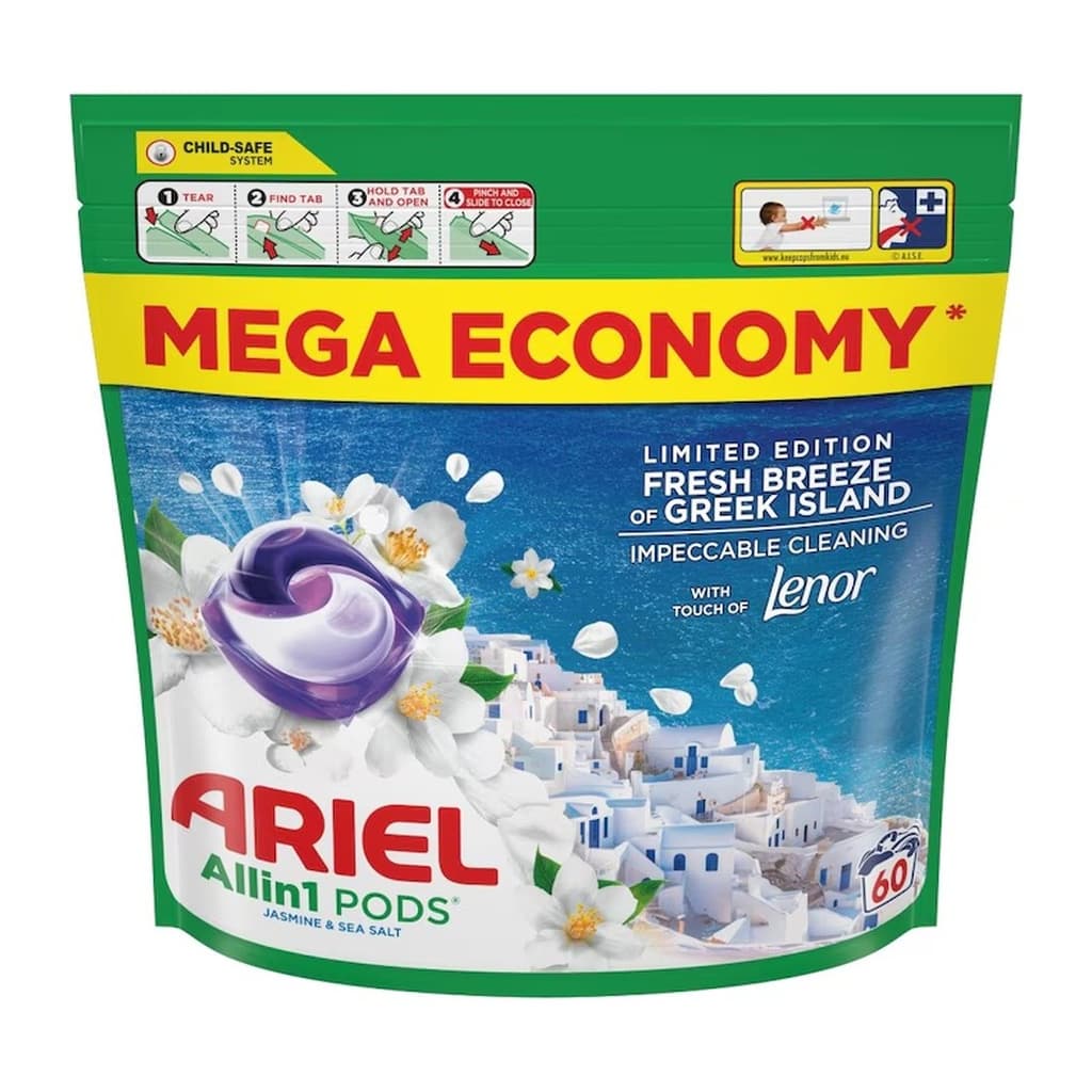 Ariel Allin1 PODS Fresh Breeze of Greek Island капсули за пране с жасмин и морска сол – 60 броя
