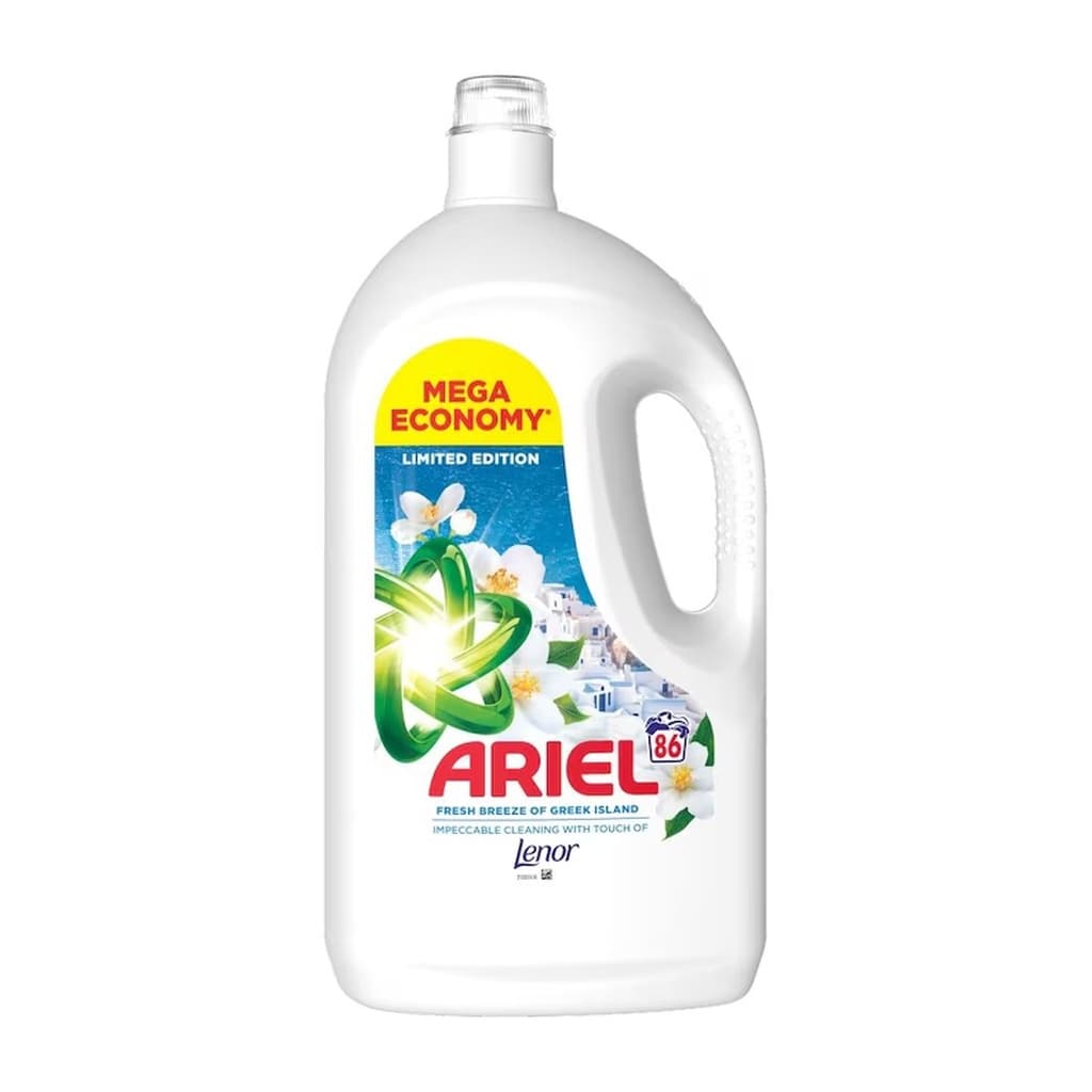 Ariel Fresh Breeze of Greek Island with Touch of Lenor течен перилен препарат 3,87 л за 86 пранета