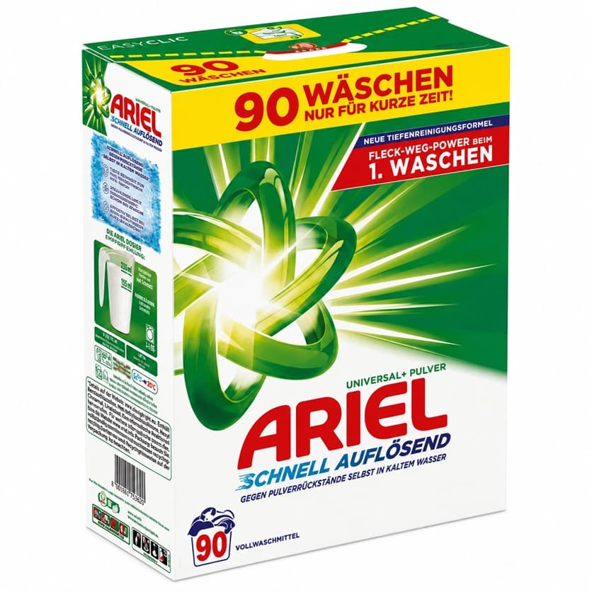 Ariel Universal+ Pulver Schnell Auflösend универсален прах за пране 4.95 кг 90 пранета немски Ariel
