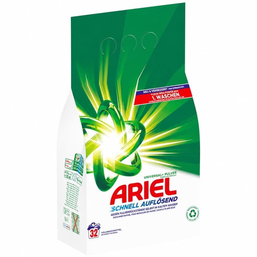 Ariel Universal+ Pulver Schnell Auflösend универсален прах за пране за бели и цветни тъкани 1.92 кг 32 пранета