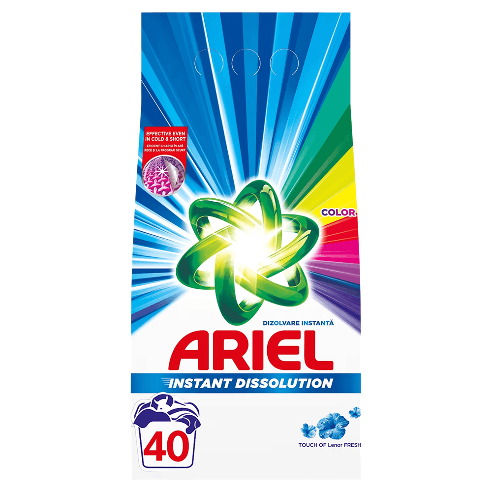 Ariel Color Instant Dissolution + Touch of Lenor Fresh – прах за цветно пране, 40 пранет