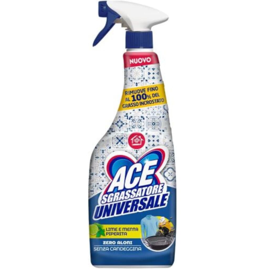 Опаковка на ACE Spray Sgrassatore Universale с аромат на лайм и мента (600 мл), показваща продукта и акцентираща върху изображението на лайм и мента.