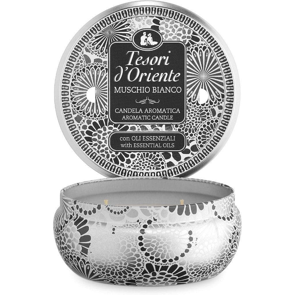 Опаковка на Tesori d'Oriente Candela Aromatica Muschio Bianco.