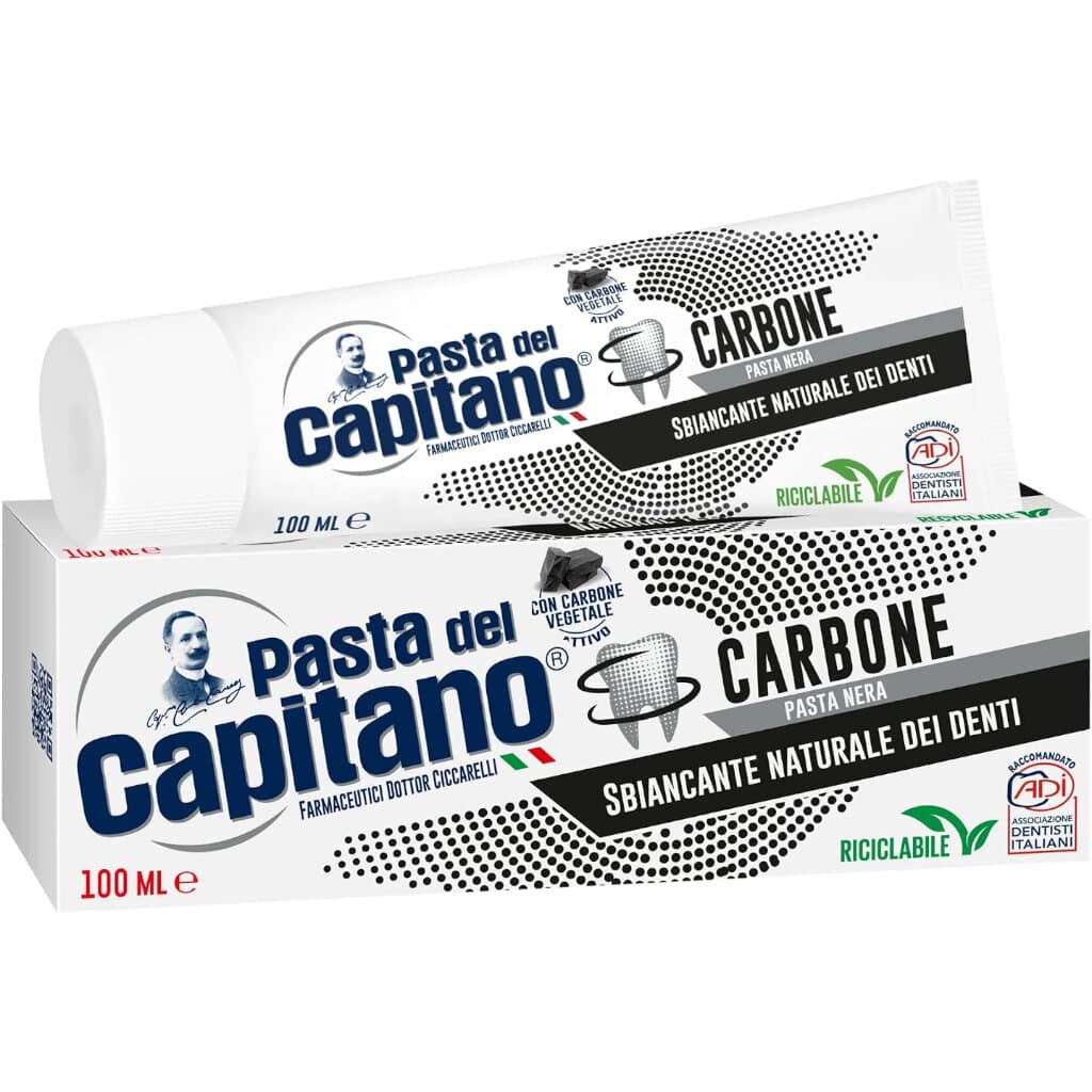 Подобрете усмивката си с Pasta del Capitano Dentifricio al Carbone! Поръчайте сега и се насладете на естествено бели зъби и свеж дъх.