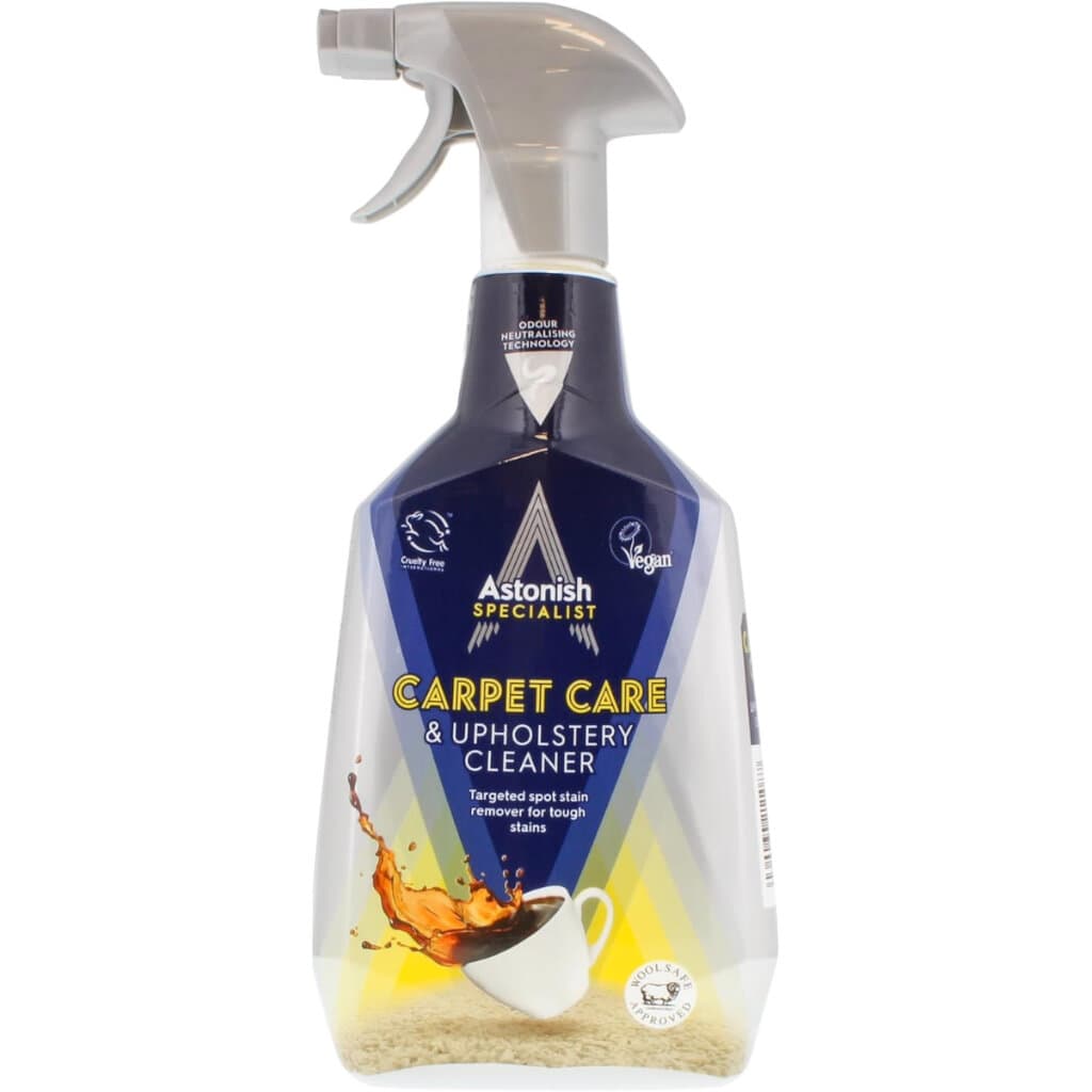Опаковка на Astonish Specialist Carpet & Upholstery Cleaner (750 мл).
