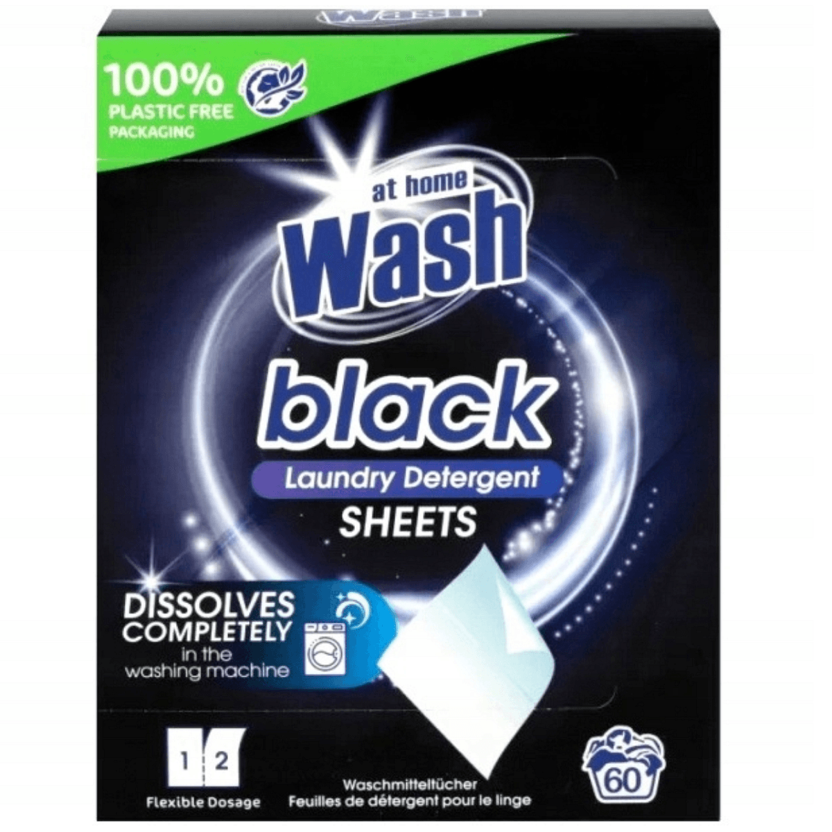 "At Home Wash Black – листчета перилен препарат за черни дрехи, 60 броя (кутия)“
