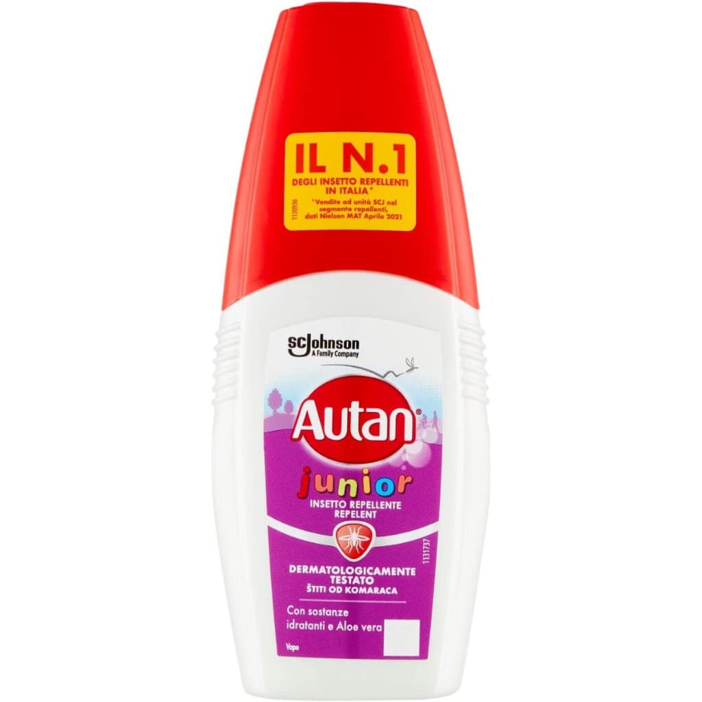 Опаковка на Autan Family Care Junior Pump Spray с лого и описание.
