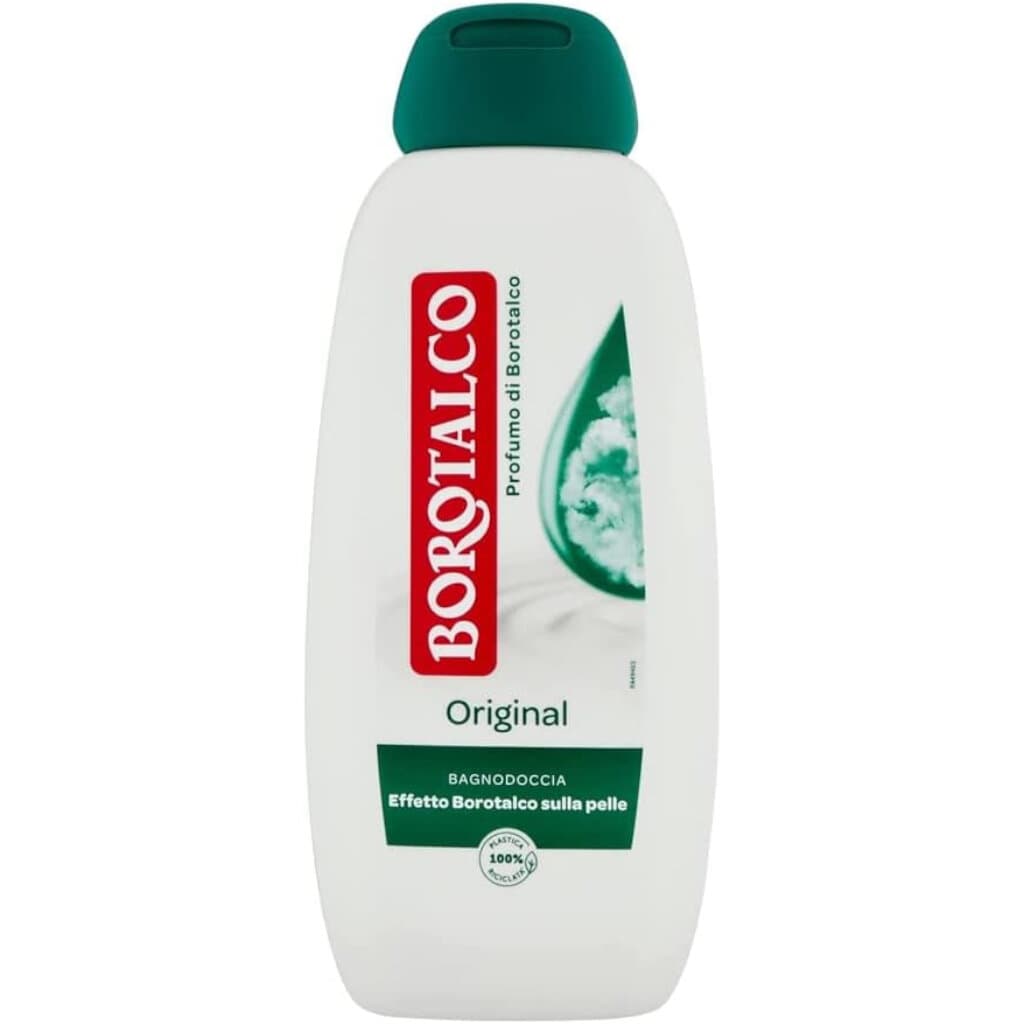 Borotalco Bagnoschiuma Originale – 250 мл – Предна страна на опаковката с елегантен дизайн и логото на Borotalco.