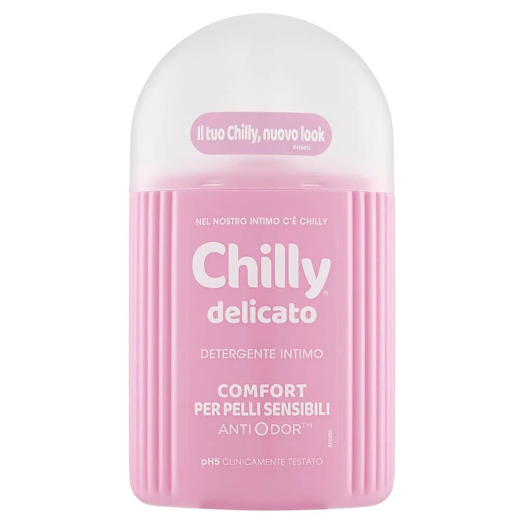 "Chilly Delicato Интимен измиващ гел – бутилка 200 мл, предна страна"