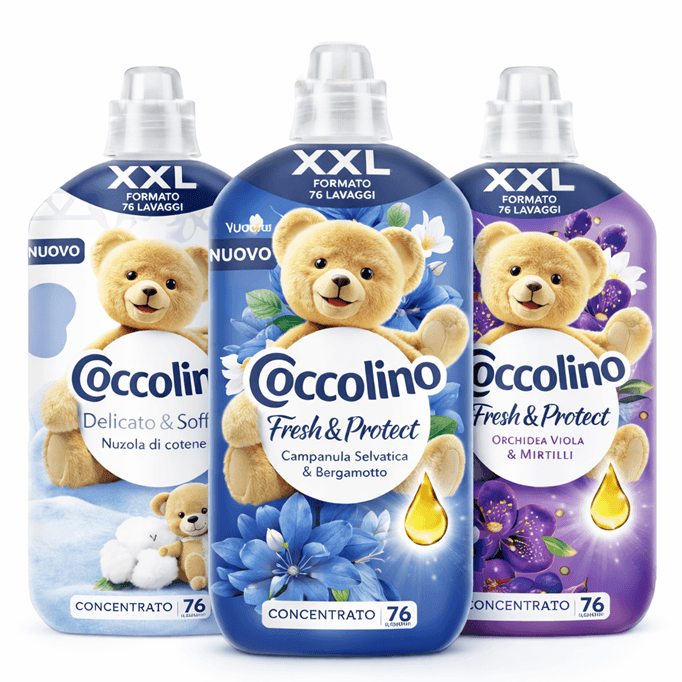 Серия концентрирани омекотители Coccolino XXL 76 пранета - различни аромати, една формула