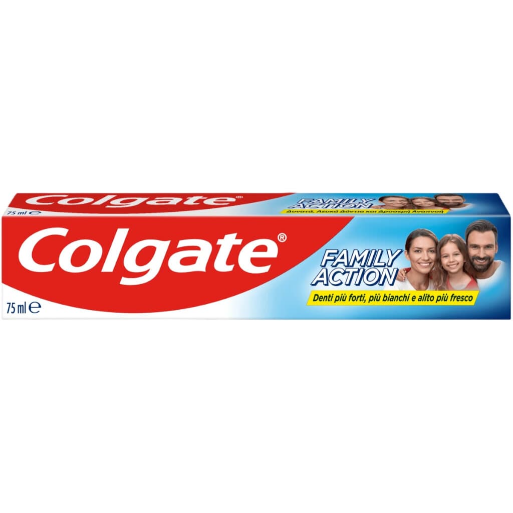 Colgate Dentifricio Family Action – Предна страна на опаковката с информация за продукта.