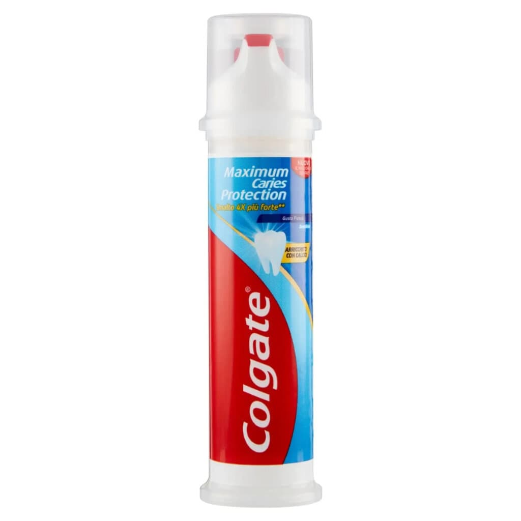 Colgate Dentifricio Maximum Caries Protection – Предна част на опаковката с информация за продукта.