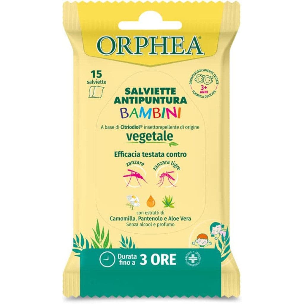 Опаковка на Orphea Insect Repellent Wipes с основна информация.
