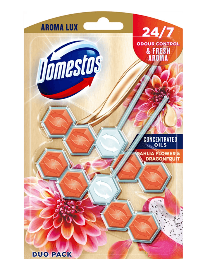 Domestos Aroma Lux – Dahlia Flower & Dragon Fruit duo block – отпред