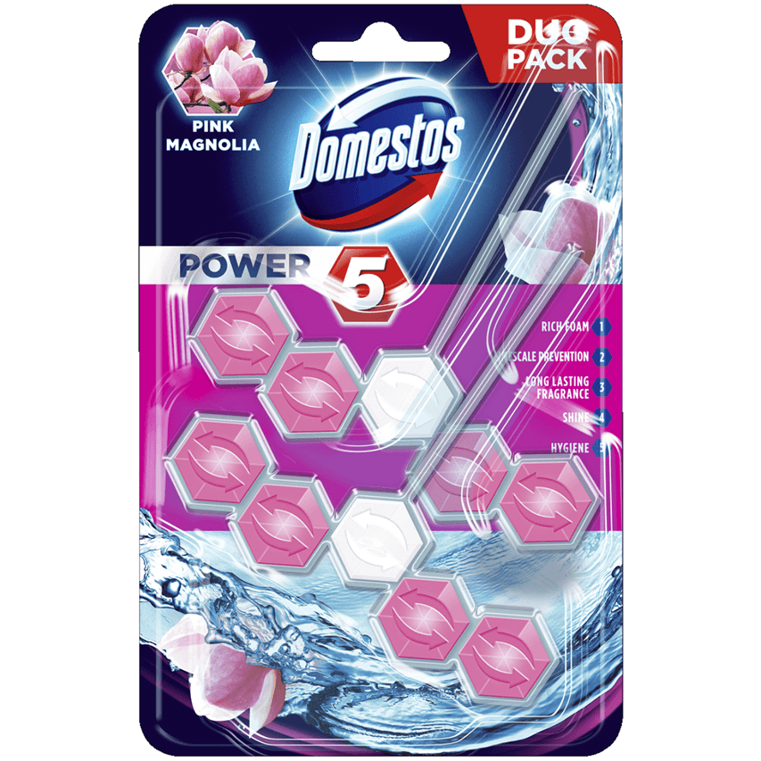 Domestos Power 5 WC блок Pink Magnolia 2 броя