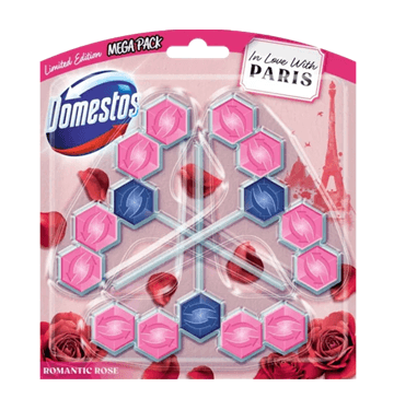 Domestos Romantic Rose – Limited Edition In Love with Paris, Mega Pack 3×55 g (предна опаковка)