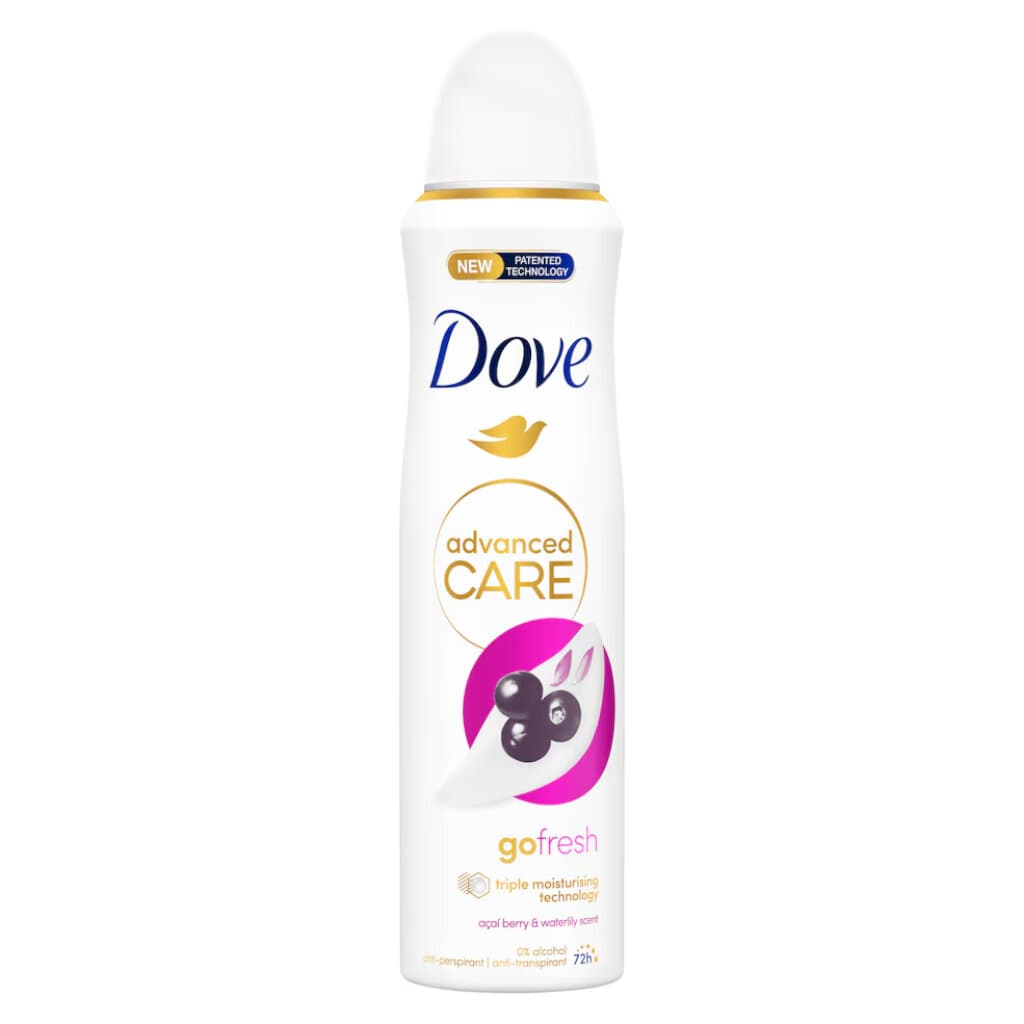 Dove Advanced Care Frutti Rossi Deodorant – 150 мл – Предна част с акцент върху аромата и основните характеристики.