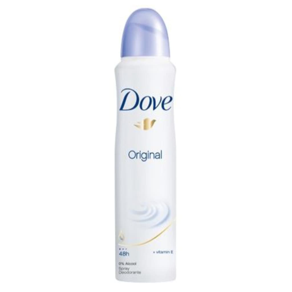 Опаковка на Dove Original Antiperspirant Spray с описание на продукта.