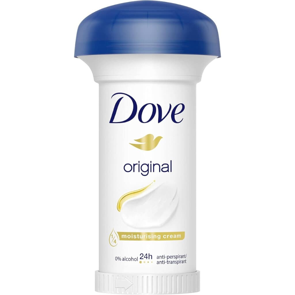 Dove Original Cream Antiperspirant Deodorant – 50 мл – Предна част на продукта с логото и основните характеристики.