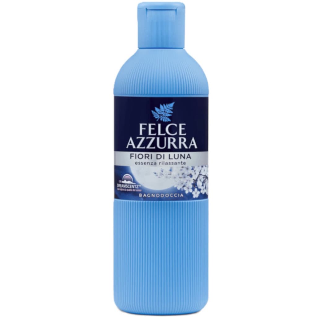 "Felce Azzurra Bagnodoccia Rilassante Fiori di Luna – Предна страна на опаковката, показваща продукта с релаксиращ аромат и изискан дизайн."