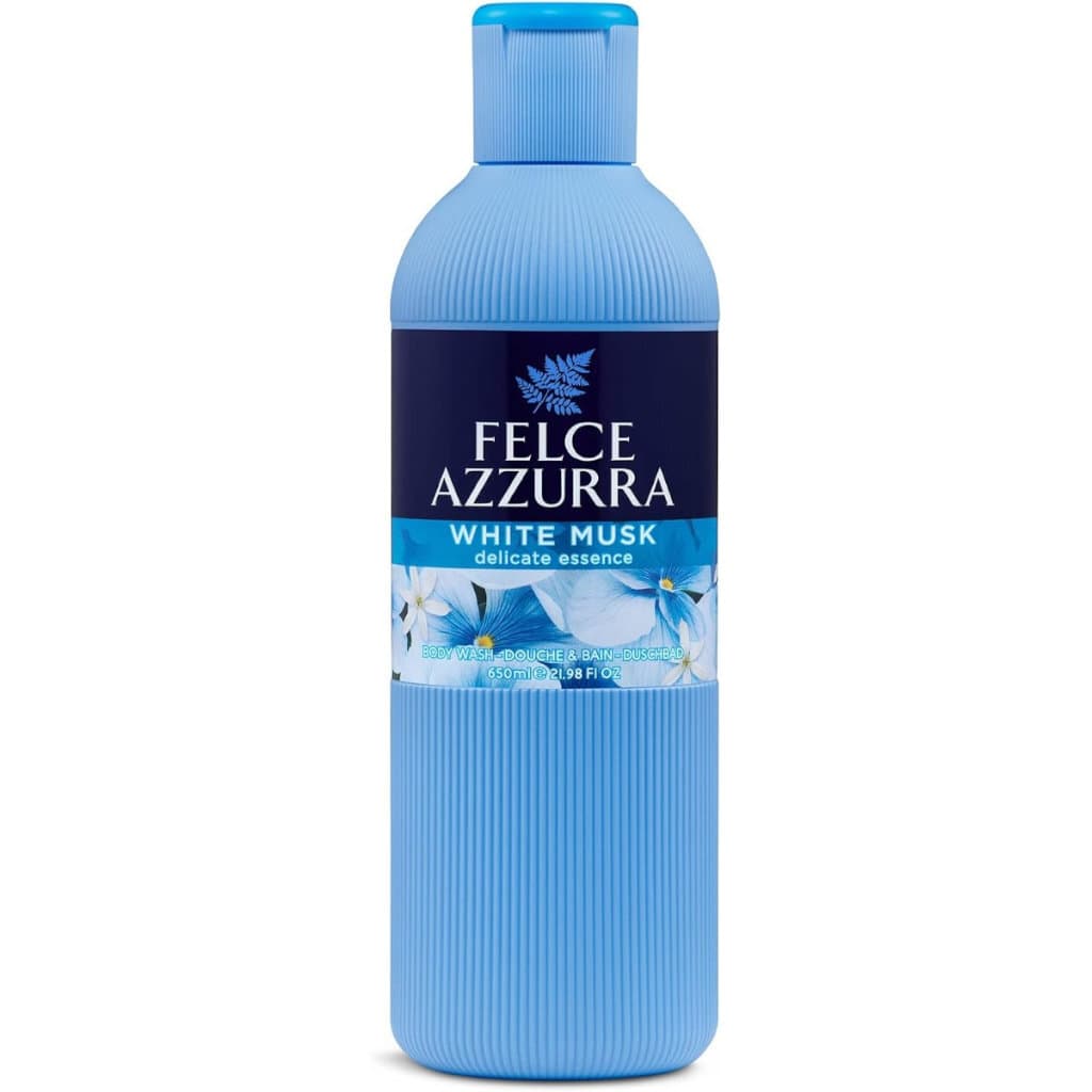 Felce Azzurra – Душ гел "Бял мускус" 650 мл – Преден изглед на опаковката.