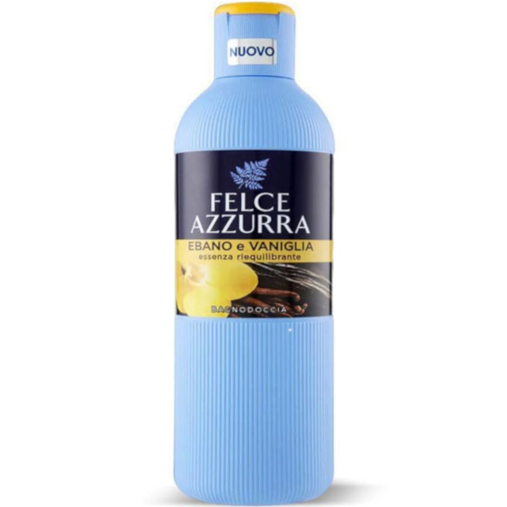 Душ гел Felce Azzurra – Абанос и ванилия – 650 мл – Преден изглед на опаковката.
