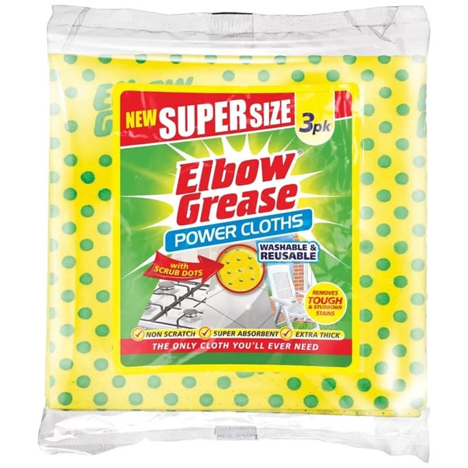 Elbow Grease Super Size Power Cloths три големи жълти почистващи кърпи със зелени релефни точки