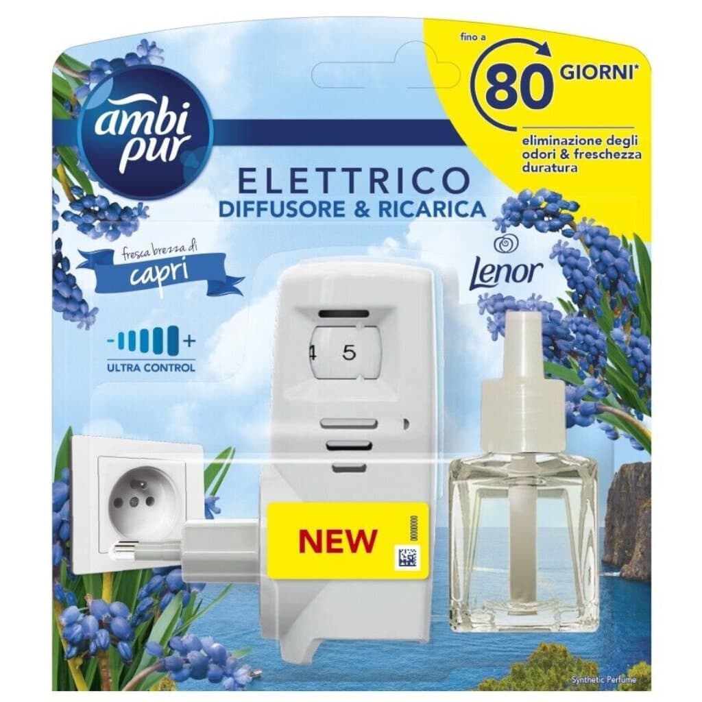 Ambi Pur Starter Kit Diffusore Elettrico Capri – Комплект с електрически дифузер и аромат Capri – Предна част на опаковката.