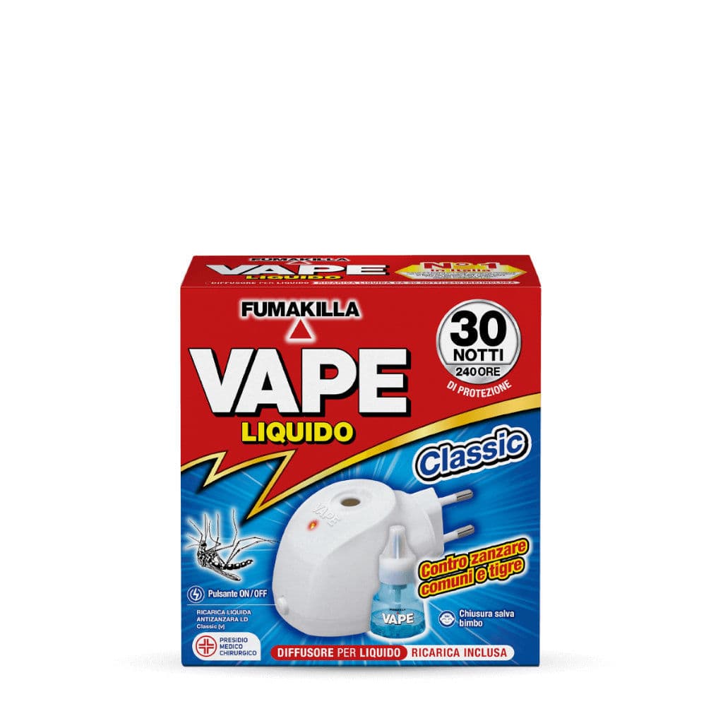 Защитете дома си от комари с Vape Diffusore Liquido Classic! До 30 нощи ефективна защита срещу комари, включително тигровия комар.