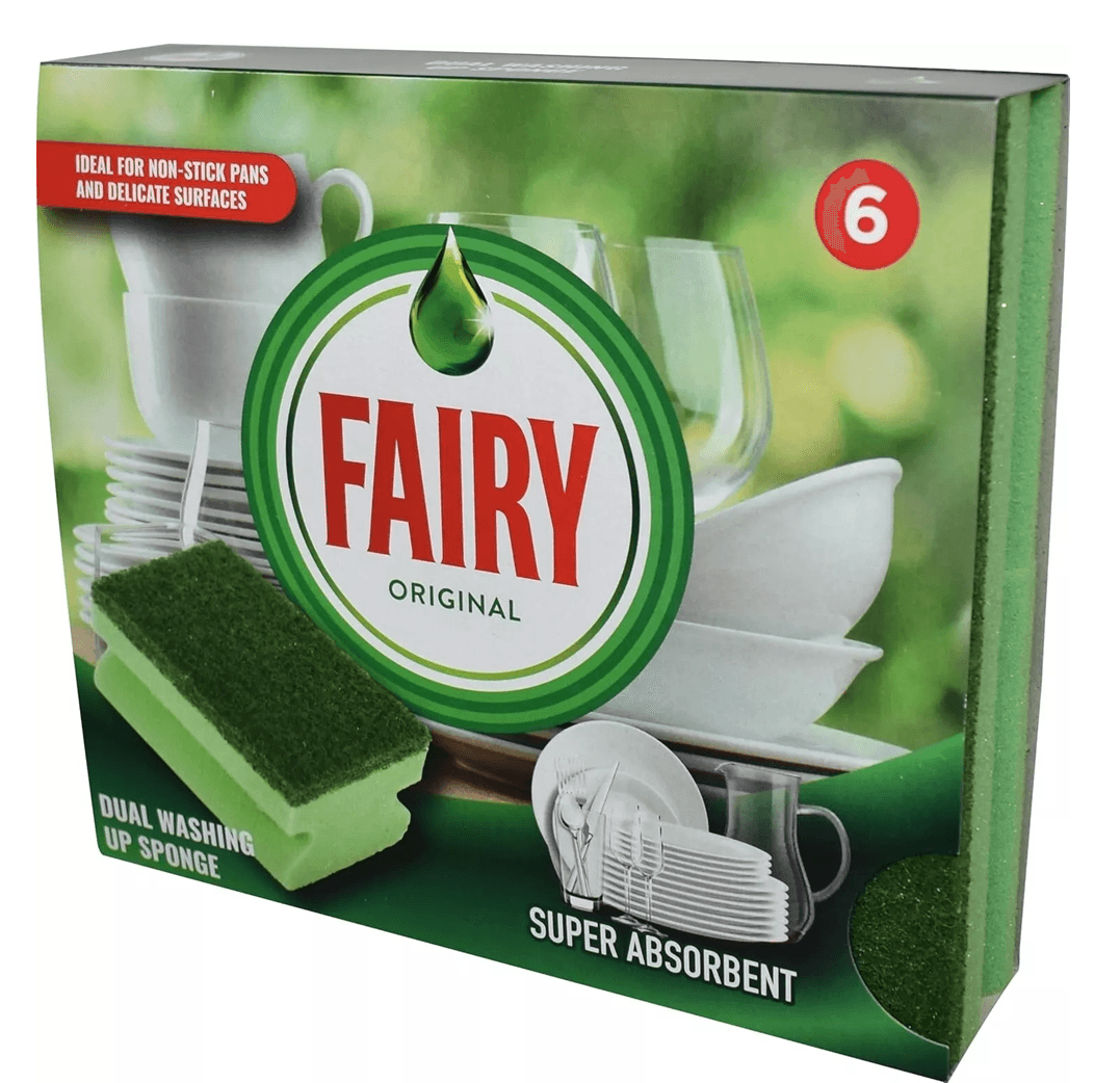 Опаковка Fairy Original non‑scratch sponge scourers – 6 броя