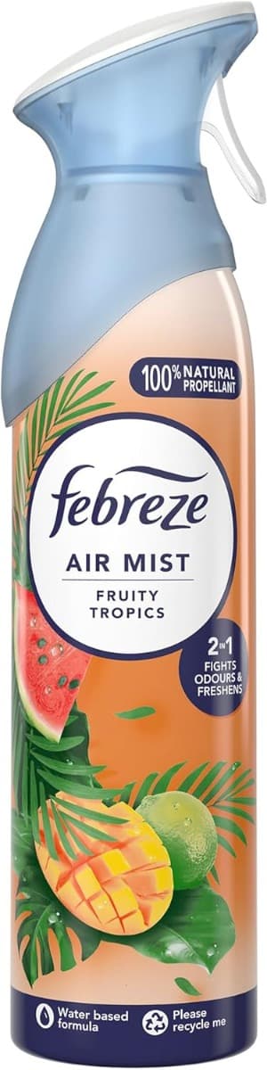 Febreze Fruity Tropics спрей 185 мл – преден изглед | Безопасна с натурален пропелант