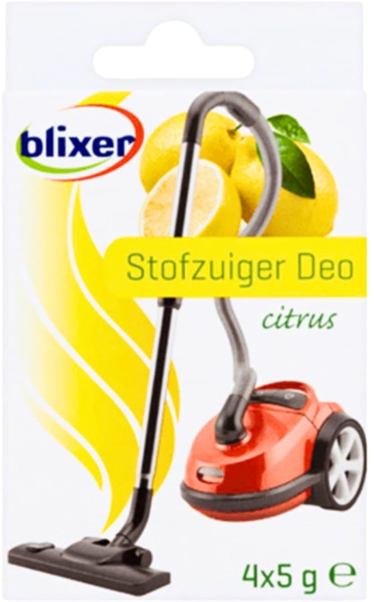 Изглед на опаковката: 4 пакетчета Blixer Deo Citrus с лимонови ярки мотиви.