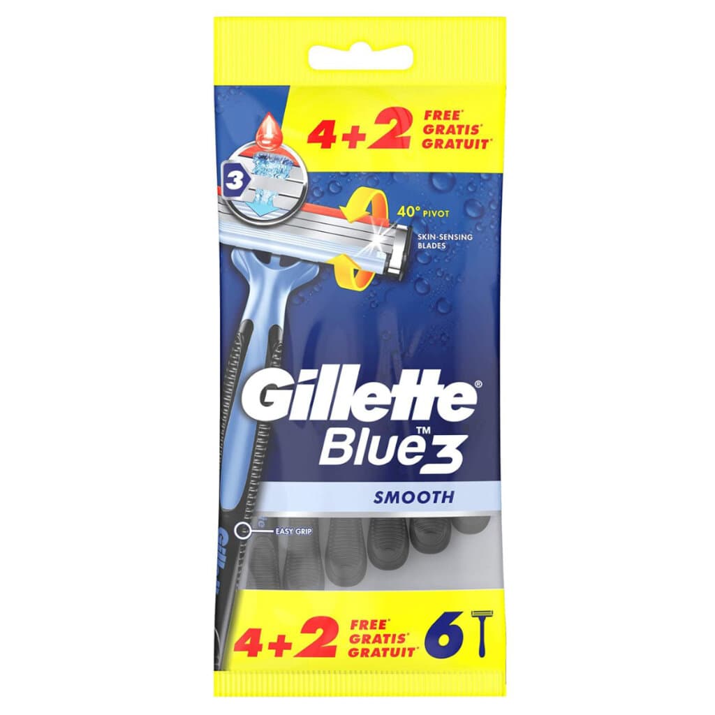 Мъжка самобръсначка за еднократна употреба Gillette Blue3 Smooth с три прецизни остриета опаковка от 6 самобръсначки