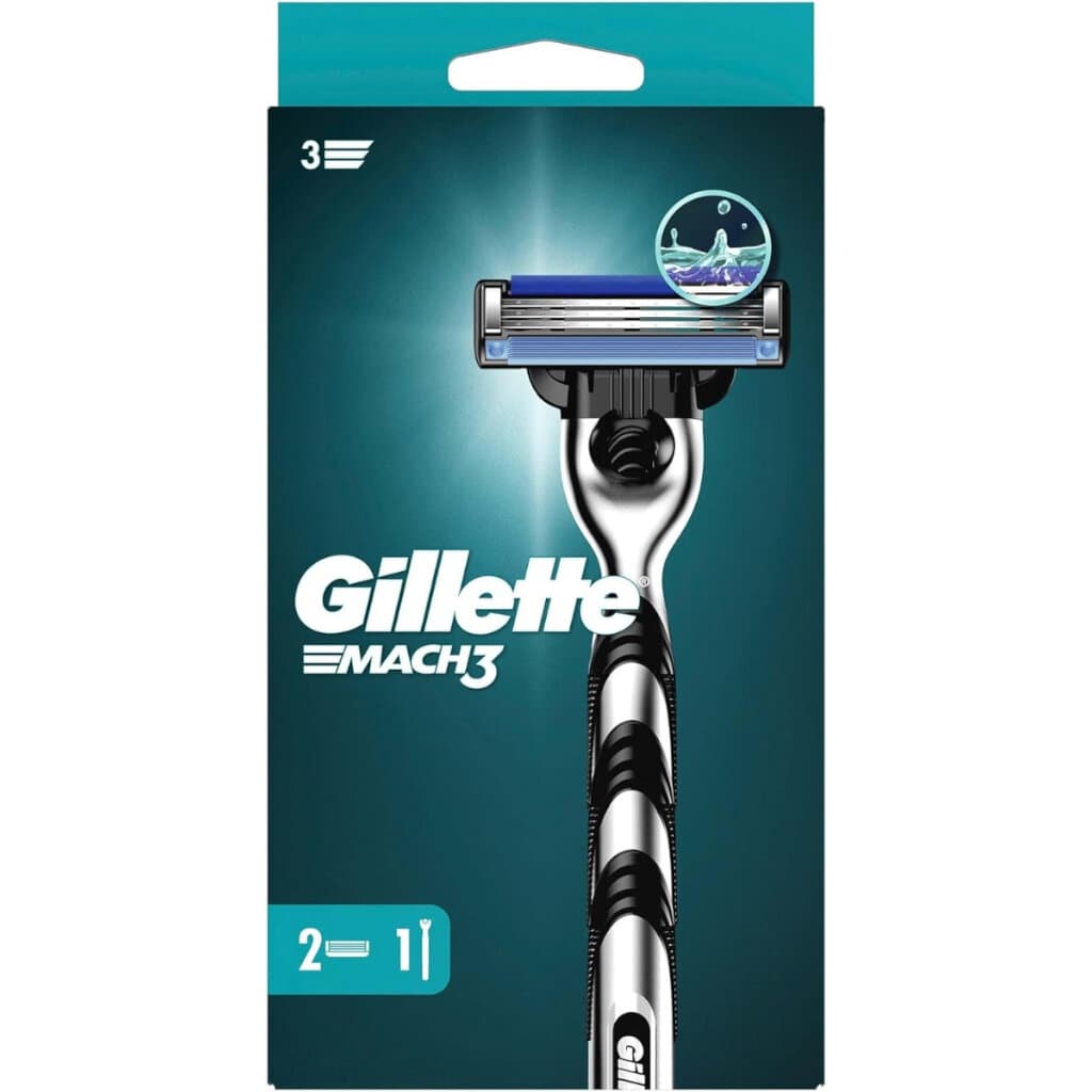 Gillette Mach3 Комплект с дръжка и 3 резервни ножчета – Опаковка и дизайн.