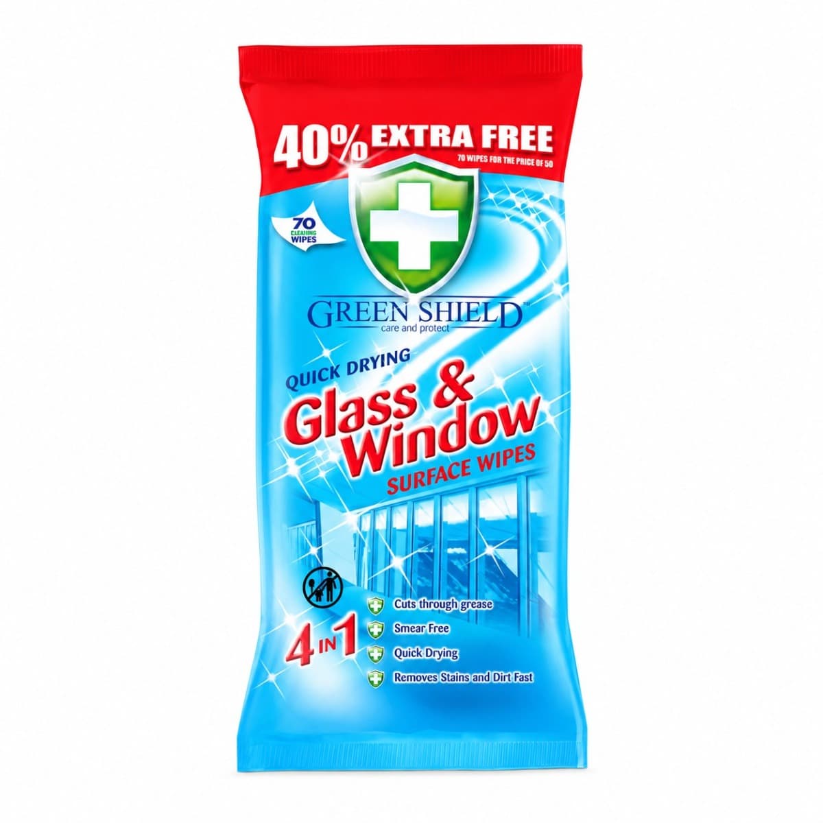 Green Shield Glass & Window Surface Wipes – опаковка 70 бр.