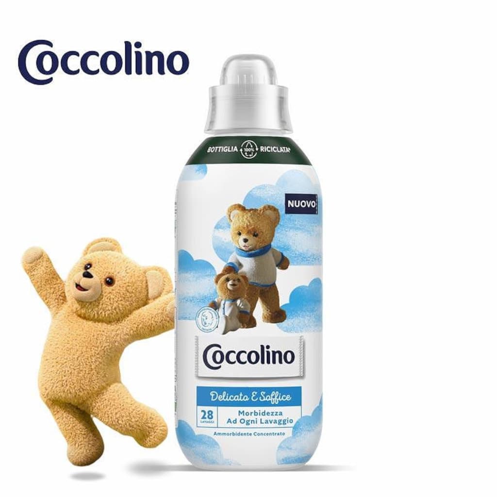 Hypoallergenic Омекотител Coccolino Delicato e Soffice в опаковка, показваща предната страна с основна информация.
