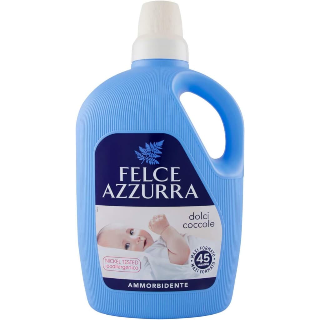 Felce Azzurra Омекотител за пране – Нежни милувки – 3 л – Преден изглед на опаковката.
