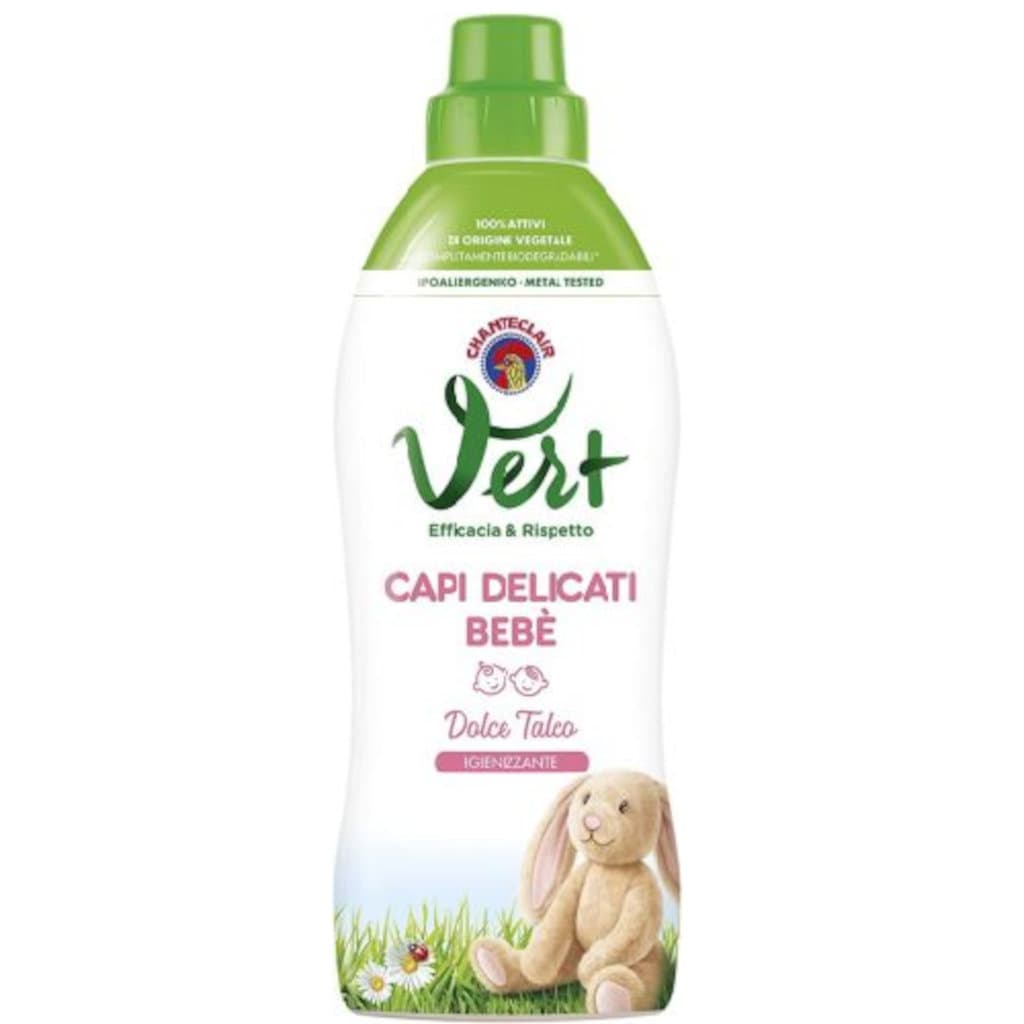 Chanteclair Vert Ecodetergente Capi Delicati Bebè Dolce Talco в опаковка, показваща предната страна с основна информация.